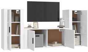 3 pcs conjunto móveis de TV madeira processada branco brilhante