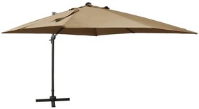 Guarda-sol jardim c/ poste e luzes LED 300 cm cinza-acastanhado