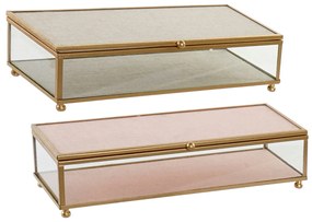 Guarda-Joias DKD Home Decor New Hygge Cristal Bege Cor de Rosa Metal 25 x 10 x 5 cm (2 Unidades)