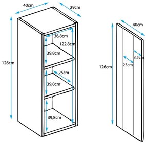 Vitrine de Parede Grijó – 40x126 cm – Preto e Branco com LED – Suspens