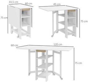 HOMCOM Mesa Dobrável com Asas Dobráveis Mesa de Cozinha com 2 Rodas e