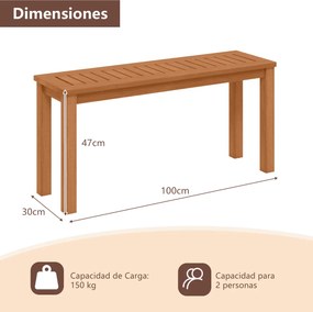 Banco de madeira para jardim com assento de ripas 100 x 30 x 47 cm para a entrada do alpendre do jardim Castanho