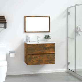 2 pcs conj. móveis casa de banho derivados madeira cor fumado