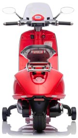 Vespa 946 para crinaças com marcha-atrás, licença, rodas auxiliares, bateria de lítio, 2 motores de 30 W, assento em couro, leitor de MP3 com entrada