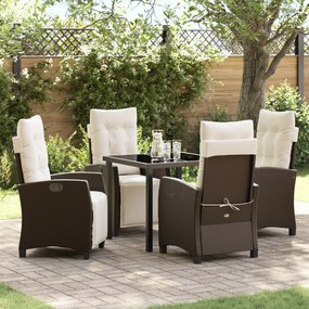 vidaXL Conjunto de Jantar de Jardim 5 Peças Castanho Rattan Poliéster