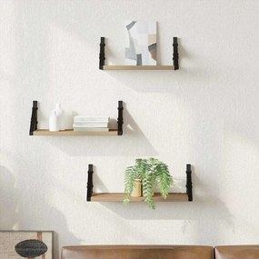 vidaXL Prateleira de Parede Montado na parede 3 pcs Carvalho Fumê