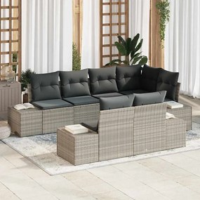 vidaXL Conjunto de Sofá de Jardim 7 pcs Cinzento-claro vime PE