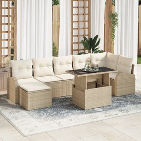 vidaXL Conjunto de Sofás para Jardim de 8 Peças com Almofadas em Rattan Poliéster Bege