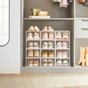 Conjunto de 12 caixas para sapatos até o tamanho 44 branco transparente
