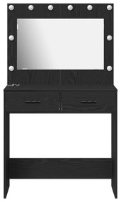 Mesa de Maquilhagem com Luzes de LED Carvalho Preto 78,5x41x135 cm
