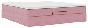 Estrutura de cama otomana com colchão 160x200 cm veludo rosa
