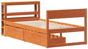 Cama sem colchão 75x190 cm madeira de pinho maciça castanho-mel