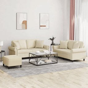 vidaXL 3 pcs conjunto de sofás com almofadas couro artificial creme