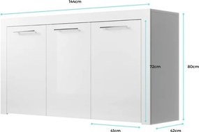 Aparador "Neyla" - 144x80x42 cm - Branco Brilhante - Design Moderno -