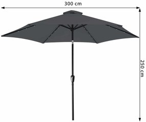 Guarda-sol LED Florida com proteção UV 80+ Ø300 x 250 cm Antracite