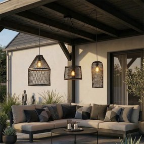 Candeeiro de teto exterior rústico preto em ráfia 3-luzes - Calamus