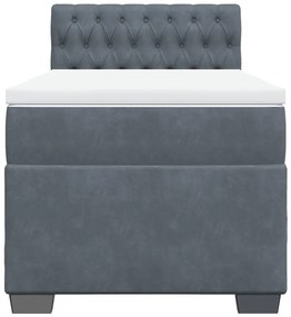 Cama box spring com colchão solteiro veludo cinzento-escuro