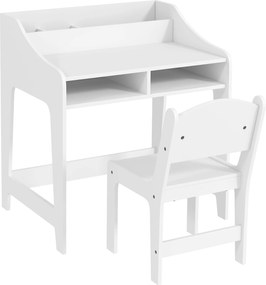 AIYAPLAY Conjunto mesa e cadeira infantil 3 a 8 anos com compartimentos e prateleiras abertas, branco | Aosom Portugal