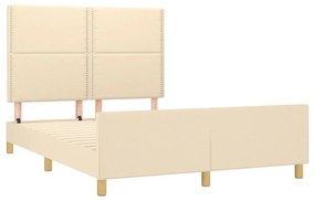 Estrutura de cama c/ cabeceira tecido cor creme 140x190 cm