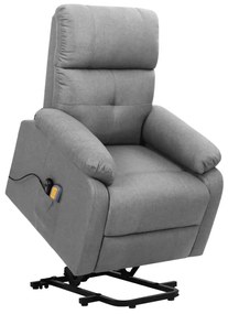 vidaXL Poltrona elevatória de massagens tecido cinzento-claro