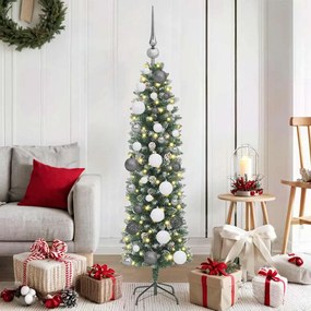 vidaXL Árvore Slim de Natal Artificial Verde e Branco 120 cm