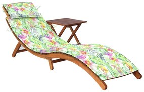 vidaXL Espreguiçadeira de jardim com mesa e almofadão acácia maciça