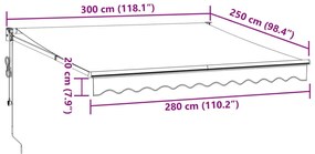 Toldo retrátil automático 300x250 cm castanho