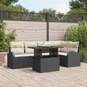 Conjunto de Sofá de Jardim vidaXL 6 Peças com Almofadas Preto Rattan P