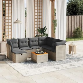 8 pcs conjunto sofás de jardim c/ almofadões vime PE cinzento