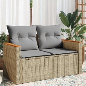 vidaXL Sofá de jardim de 2 lugares com almofadões vime PE bege