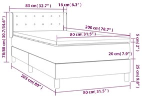 Cama com molas/colchão 80x200 cm veludo cinza-claro