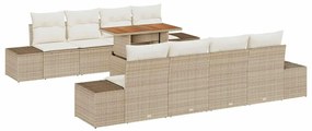 Conjunto de Jantar de Jardim de 9 Peças com Almofadas Bege em Rattan S