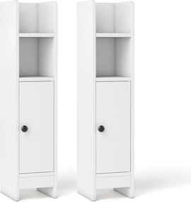 Conjunto de 2 armários de casa de banho 20 cm x 18 cm x 80 cm com porta e estantes ajustáveis, suporte para papel higiénico e organizador para casa de