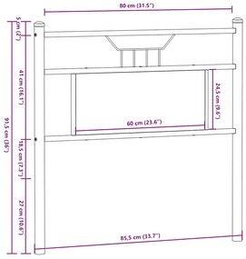 Cabeceira de cama 80 cm derivados madeira/aço carvalho fumado