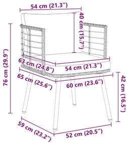 Cadeiras de jardim com almofadões 2 pcs vime PE preto