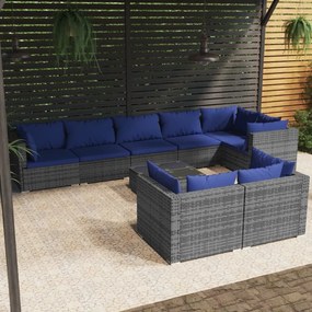 vidaXL 9 pcs conjunto lounge de jardim c/ almofadões vime PE cinzento