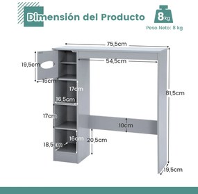 Armário de Casa de banho Sob a Sanita economiza espaço para o banheiro com almofadas ajustáveis ​​e almofada de suporte para rolo de papel higiênico 75,5x19,5x81,5cm Cinzento