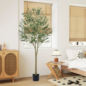 Árvore de Oliveira artificial de 180 cm, plantas de oliveira artificiais com vaso de plástico, 1296 folhas, 72 frutos, Verde
