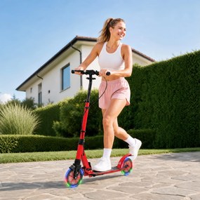 Trotinete Dobrável para Adolescentes e Adultos Rodas Luminosas Guiador Ajustável Travão Duplo Amortecimento Vermelho