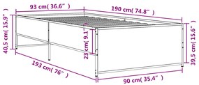 Estrutura de cama 90x190 cm derivados de madeira e metal preto