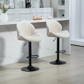 Conjunto de 2 bancos de bar em forma de concha, com encosto, altura ajustável e apoio para os pés, estrutura em aço, bege