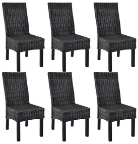 vidaXL Cadeiras de jantar 6 pcs vime Kubu e madeira mangueira preto