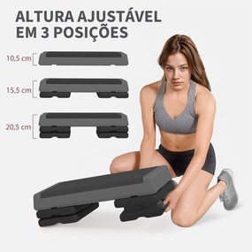 Step para Fitness Antideslizante Altura Regulável 3 Níveis de 10,5/15,5/20,5 cm Capacidade 250 kg 77x36x20,5 cm Cinza e Preto