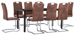 vidaXL 9 pcs conjunto de jantar camurça artificial castanho