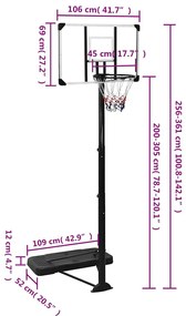 Tabela de basquetebol 256-361 cm policarbonato transparente