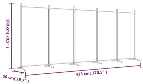 Divisória de quarto com 5 painéis 433x180 cm tecido preto