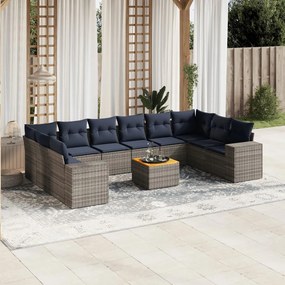 vidaXL 11 pcs conjunto sofás de jardim c/ almofadões vime PE cinzento