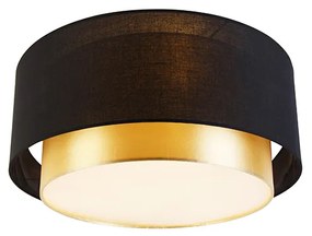 Candeeiro de tecto moderno preto com 50 cm dourado 3 luzes - DRUM DUO Moderno