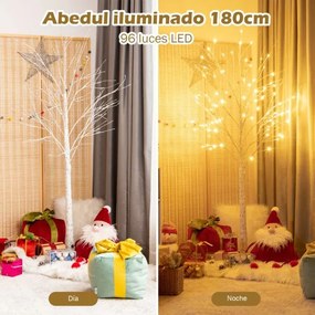 Árvore de Natal artificial de 180 cm com ramos de bétula e 96 luzes LED Mini Árvore decorativa branca