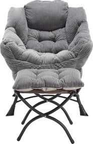 Poltrona lounge com pufe, apoios de braços e bolso lateral, revestimento em flanela, 69,9x64,0x95,0 cm, Cinzento| AOSOM Portugal